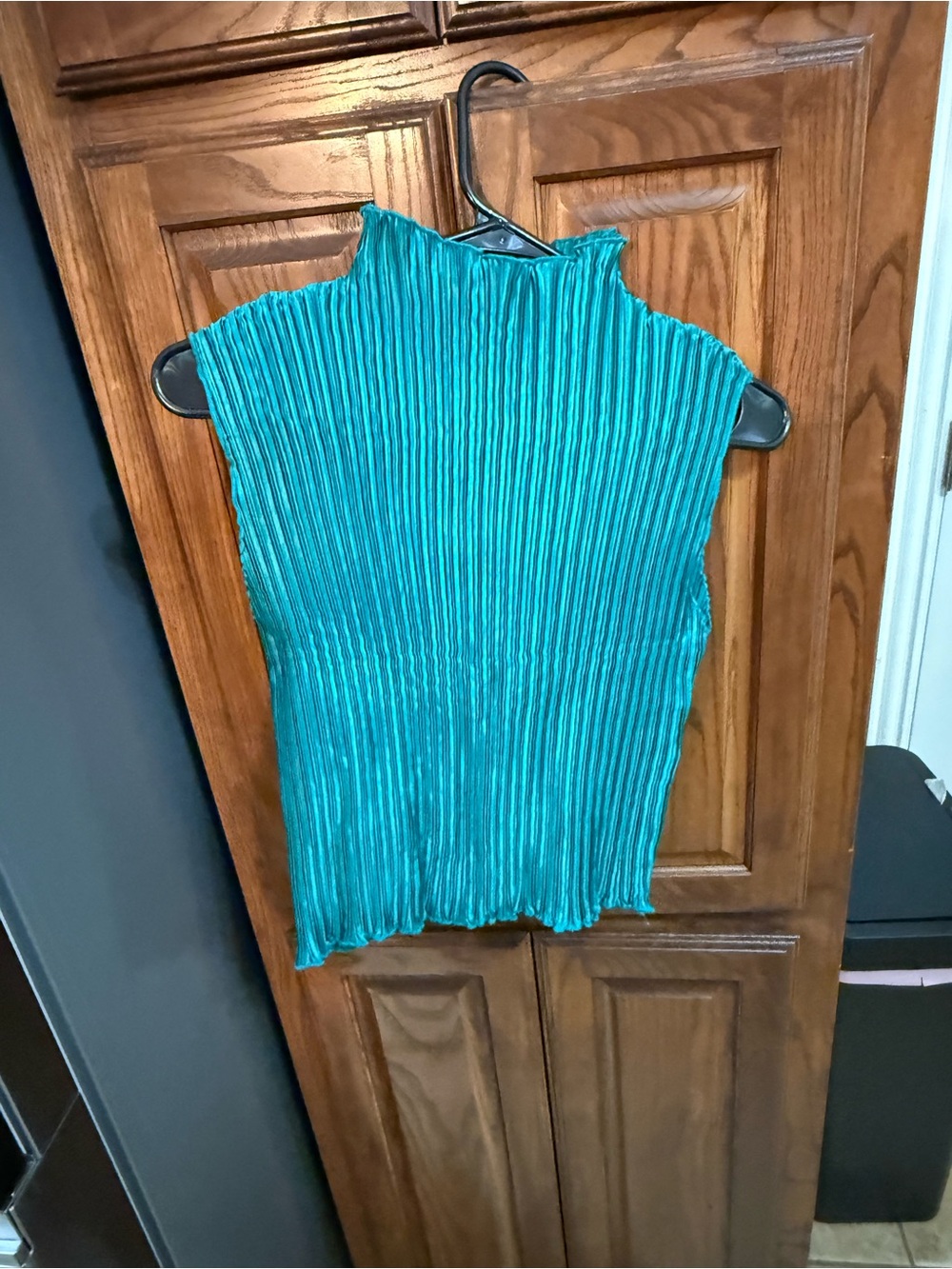 Sleeveless Pleated Mock Neck Camisole in Teal